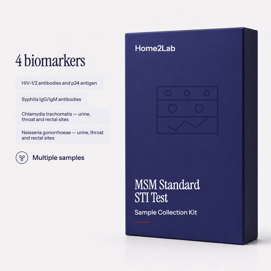 MSM Standard STI Test (Blood + Urine/Throat/Rectal Swabs) Test Home2Lab sample collection kit