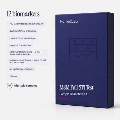 MSM Full STI Test  (Blood + Urine/Throat/Rectal Swabs) Test Home2Lab sample collection kit